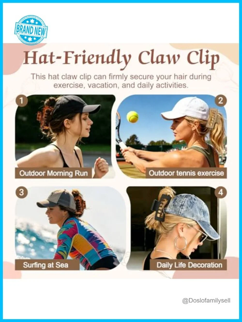 3 Pcs Large Hat Claw Clips Non-Slip Strong Hold Hair Accessories